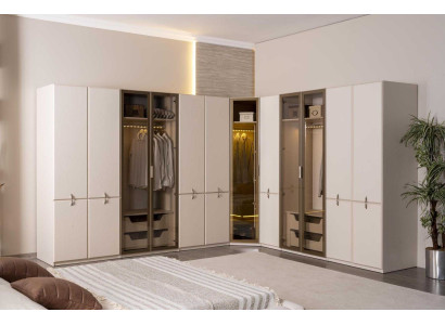 Kleiderschrank Stil modern Farbe beige Glas quadratisch Holz Schlafzimmer