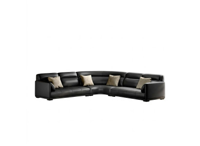 Ecksofa Schwarz Moderner Stil Holzbeine Weiche Armlehnen Kunstleder
