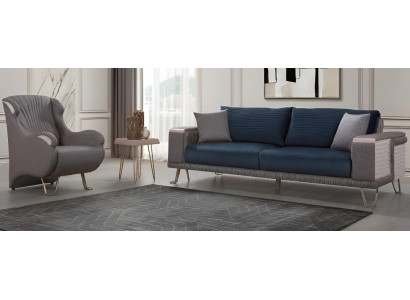 Minimalistisches Sofa-Set Blau Farbe Modernes Interieur Holzrahmen
