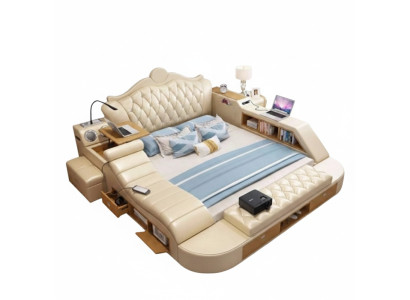Klassisches Chesterfield-Bett Moderner Stil Beigefarben Holzrahmen