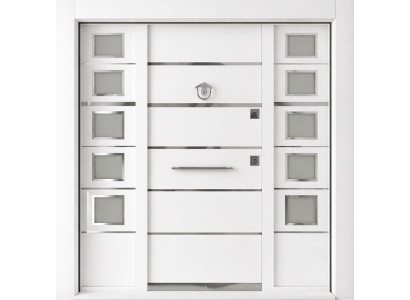 Elegante Haustür Weiß Mit Seitlichen Glaseinsätzen Modern