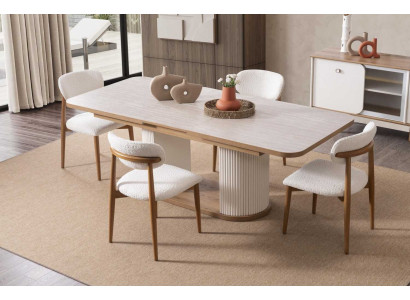 Esstisch 4x Stuhl Stil modern Farbe braun weiß neu Holz Esszimmer