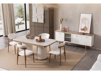 Esstisch 4x-Stuhl Sideboard Esszimmer Stil modern Farbe braun weiß neu
