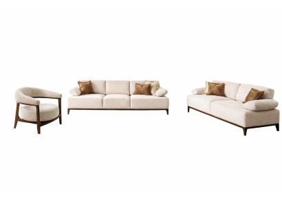Wohnzimmer Set Modern Weiß Sofas Sessel Designer-Wohnzimmer Holz