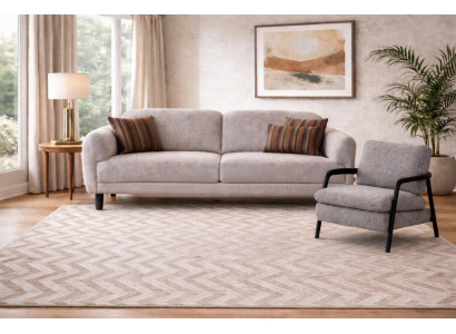 Hellgraue Sofagarnitur Stilvoller 3-Sitzer Designer Sessel 2tlg Set