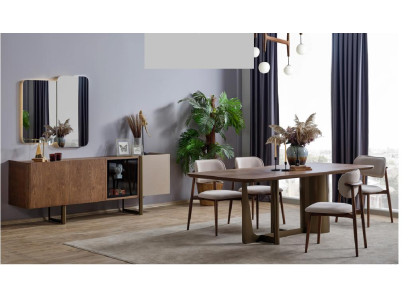 Designer Esszimmer Set Tisch 4 Stühle Konsole Spiegel Modern