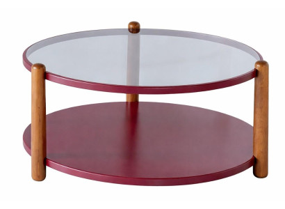 Mittlerer Tisch Moderner Stil Braun Rot Glasplatte Holzbeine Holzrahmen