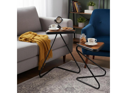 Design Couchtisch Holz Braun Schwarz Dreieckige Platte Minimalistisch