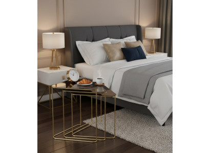 Luxus Couchtisch Gold Rauchglas Metallrahmen Stapelbar Elegant