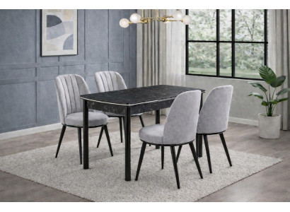 Esstisch 4x Stühle Esszimmer Stil modern Farbe grau quadratisch bequem
