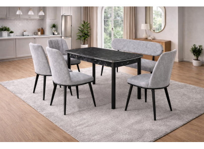 Esstisch 4x Stühle Bank mit Rückenlehne Esszimmer Stil modern Farbe grau