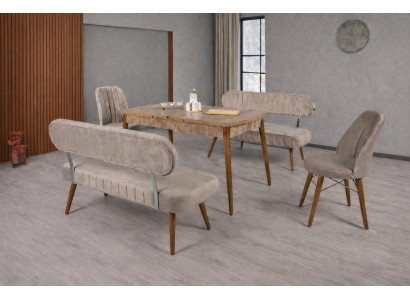Esstisch 2x Stühle Bank mit Rückenlehne Esszimmer Stil modern Farbe braun