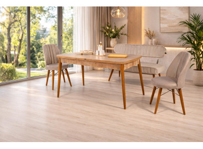 Esstisch 2x Stühle Bank mit Rückenlehne Esszimmer Stil modern Farbe braun