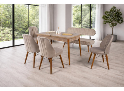 Esstisch 4x Stühle Bank mit Rückenlehne Esszimmer Stil modern Farbe braun