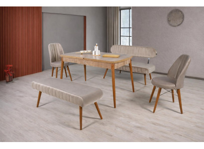 Esszimmer Esstisch Bank 2x Stühle Bank Rückenlehne Stil modern Farbe braun