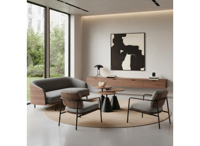 Couchtisch Rund Holzoptik Schwarz Wohnzimmer Modern Elegant Komfort
