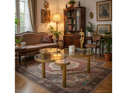 Gold Glas Couchtisch Rund Wohnzimmer Luxus Beistelltisch Modern