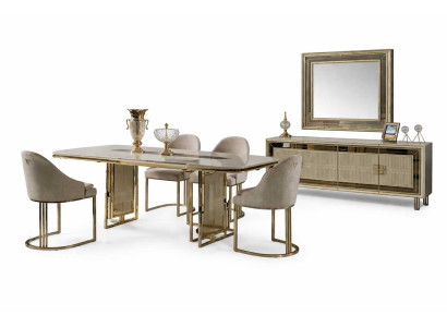 Luxuriöses Esszimmer Set Esstisch 4x Stühle Designer Sideboard mit Spiegel