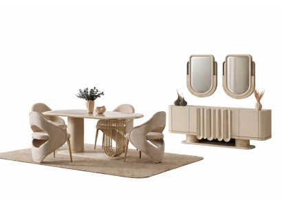 Luxuriöse Essgruppe Edler Esstisch 4x Polsterstühle Schickes Sideboard