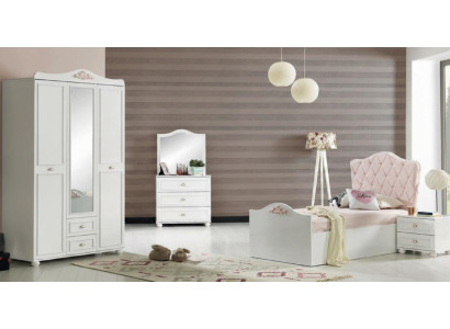 Elegantes  Jugendzimmer-Set mit Bett Nachttisch Schrank Schminktisch