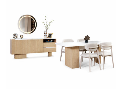 Edles Esszimmer Set Designer Esstisch 4x Polsterstühle Holz Sideboard
