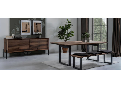 Esstisch Sitzbank Sideboard Esszimmer Stil modern Farbe braun neu Holz