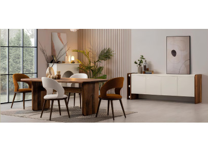 Esstisch 4x Stühle Sideboard Esszimmer Stil modern Farbe braun neu Holz