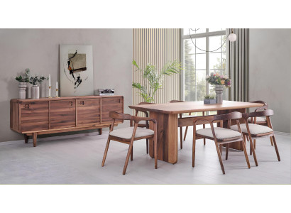 Esstisch 6x Stühle Sideboard Esszimmer Stil modern Farbe braun neu Holz