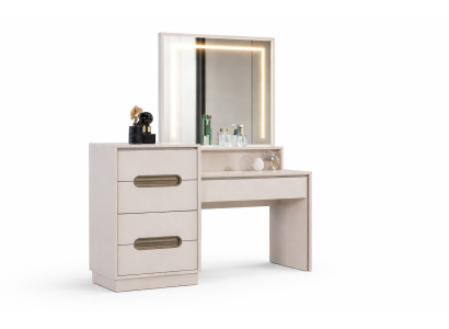 Designer Beiger Schminktisch Exklusiver LED Spiegel Schlafzimmer Möbel