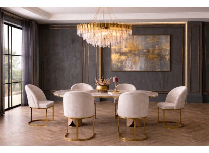 Luxuriöses beiges Esszimmer-Set großer Esstisch Stühle Esszimmermöbel