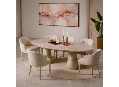 Luxuriöses Esszimmer-Set in Beige großer Esstisch Stühle Esszimmermöbel