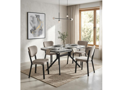 Esszimmer-Set Esstisch 4x Stuhl Marmor Komfortabel Modern Beige