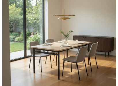 Esstisch aus Holz Hellbeige Anthrazit Metallgestell Robust