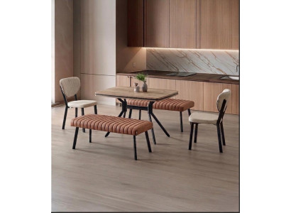 Esszimmer-Set Esstisch 2x Sitzbank 2x Stuhl Braun Modern Bequem