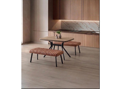 Esszimmer-Set Esstisch 2x Sitzbank Braun Modern Komfortabel Holz