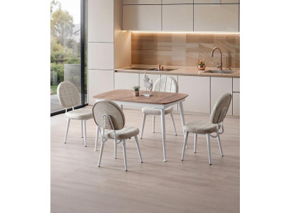 Esszimmer-Set Esstisch 4x Stuhl  Braun Holz Komfortabel Modern