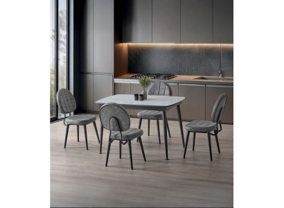 Esszimmer-Set Esstisch 4x Stuhl Grau Geräumig Komfortabel Modern