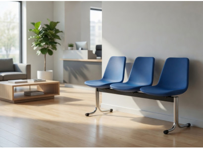 Freischwinger Sitzbank Blau Retro Wartezimmer Bürostuhl