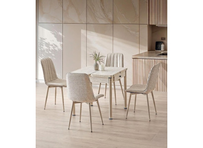 Esszimmer-Set Esstisch 4x Stuhl  Beige Faltbar Holz Modern Klassisch