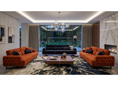 Luxuriöse Polstergarnitur Exklusive Stoffsofas Designer 4-Sitzer 3tlg