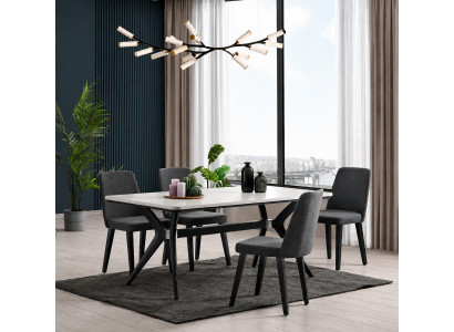 Esszimmer-Set mit Tisch und 4 Stühlen in Dunkelgrau für modernes Essen