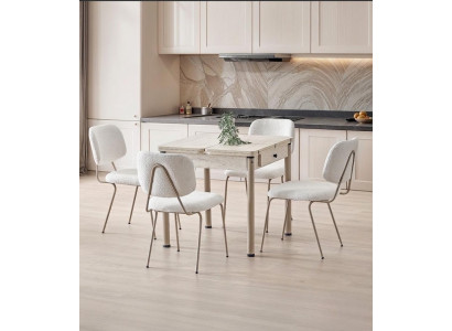 Esszimmer-Set Esstisch 4x Stuhle  Beige Holz Komfortabel Modern