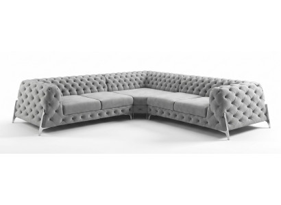 Modernes graues L-förmiges Ecksofa großes Sofa Wohnzimmer Chesterfield