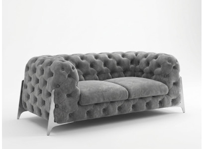 Modernes graues 2-Sitzer-Sofa Weiches Stoffsofa Wohnzimmersofas Chesterfield