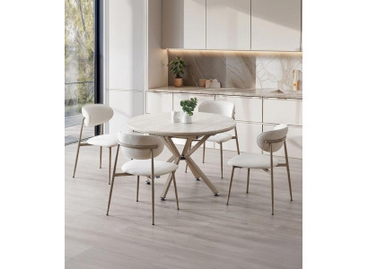 Esszimmer-Set Esstisch 4x Stuhl Marmor Beige Komfortabel Modern