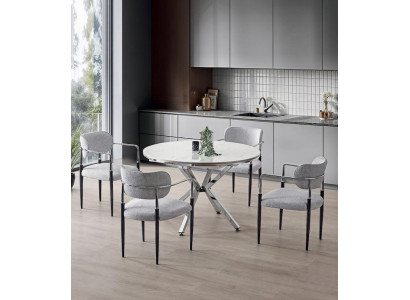 Esszimmer-Set Esstisch 4x Stuhl Grau Marmor Komfortabel Modern