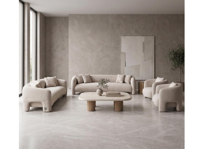 Luxus Textil Wohnset Zwei Sofas mit Zwei Sesseln Creme Beige