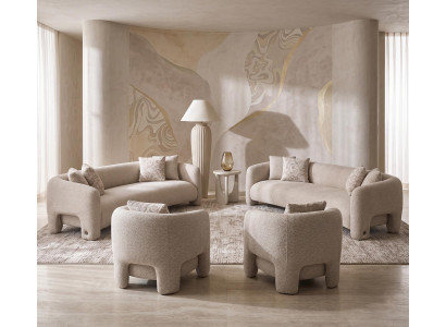 Hochwertiges Textil Wohnzimmer Garnitur Zwei Sofas 2 Sessel Modern