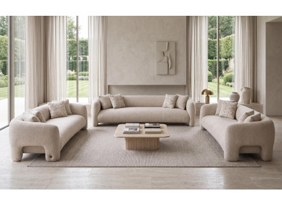 Hochwertiges Wohnzimmer Garnitur Geschwungene Sofas Beige
