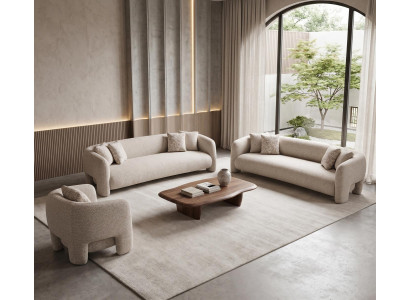 Elegantes Textil Sofa Set Zwei Sofas Ein Sessel Creme Beige
